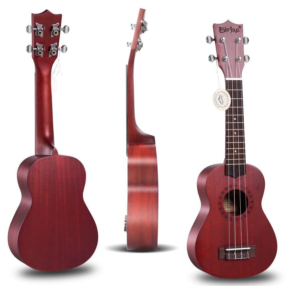 Mahogany Soprano Ukulele Kit - Profesjonell 21 tommers m / Case Strap Tuner Aquila Strings EVUKP01