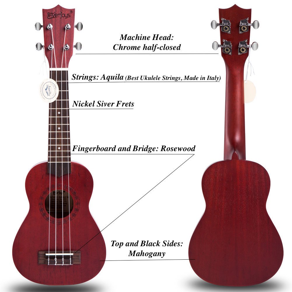 Mahogany Soprano Ukulele Kit - Profesjonell 21 tommers m / Case Strap Tuner Aquila Strings EVUKP01