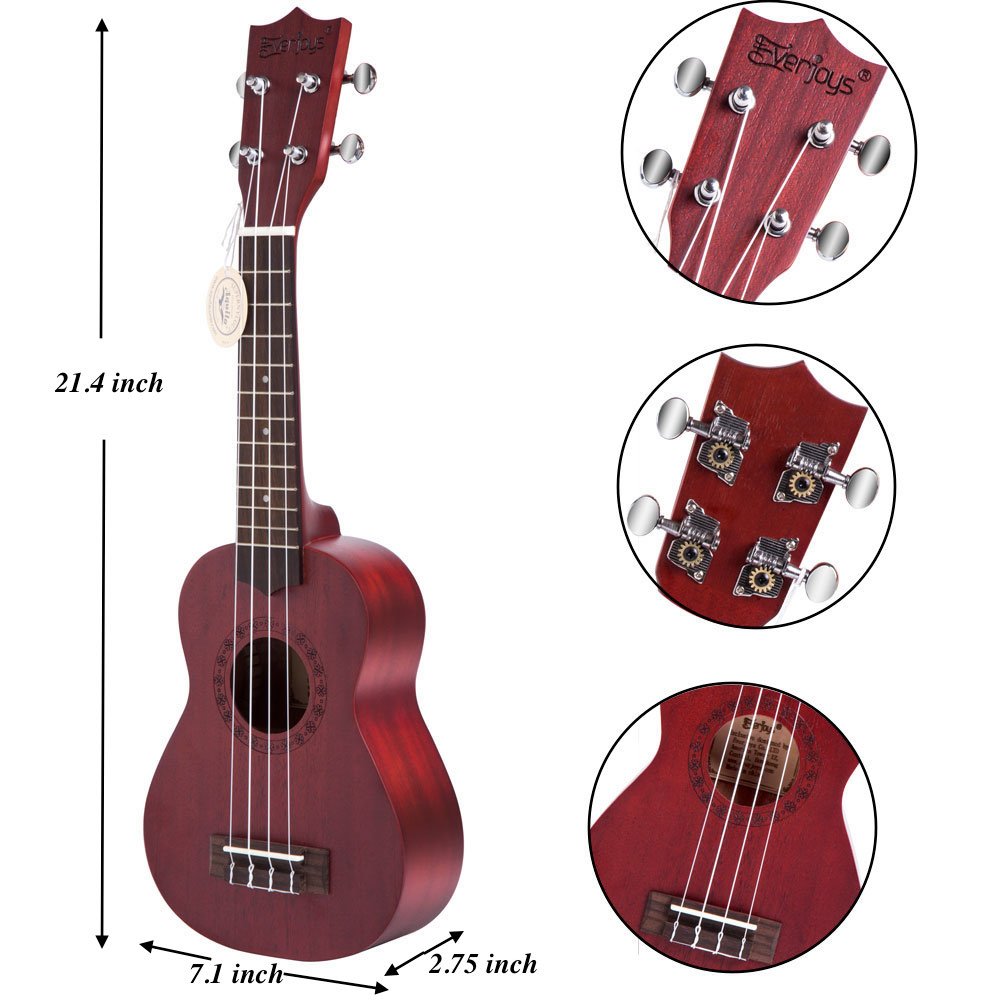 Mahogany Soprano Ukulele Kit - Profesjonell 21 tommers m / Case Strap Tuner Aquila Strings EVUKP01