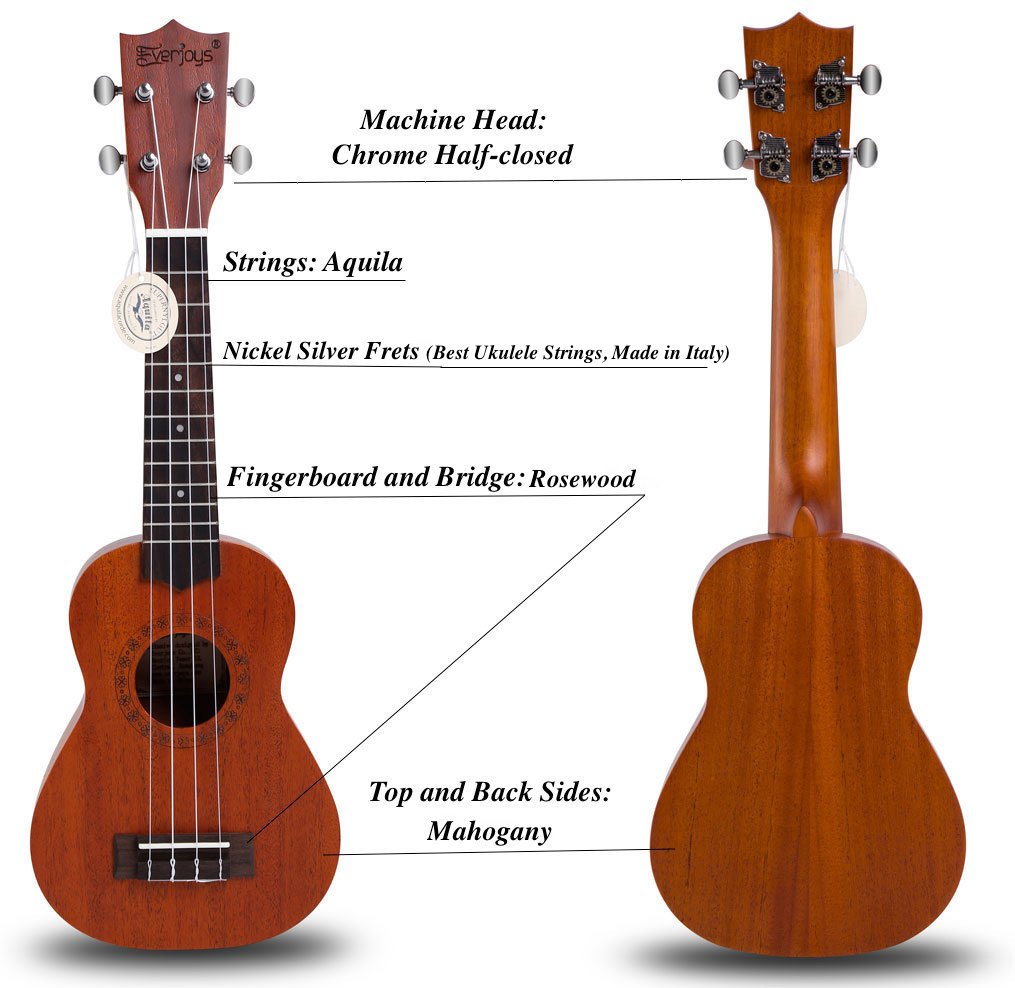 Mahogany Soprano Ukulele Kit - Profesjonell 21 tommers m / Case Strap Tuner Aquila Strings EVUKP02