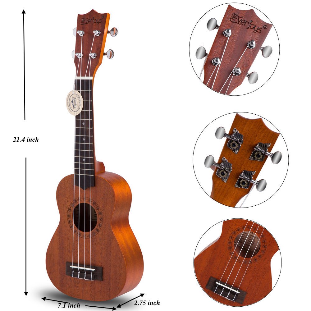 Mahogany Soprano Ukulele Kit - Profesjonell 21 tommers m / Case Strap Tuner Aquila Strings EVUKP02